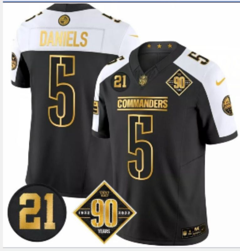 Men 2025 Washington Commanders #5 Daniels Black three generations Nike Limited NFL Jersey style 3